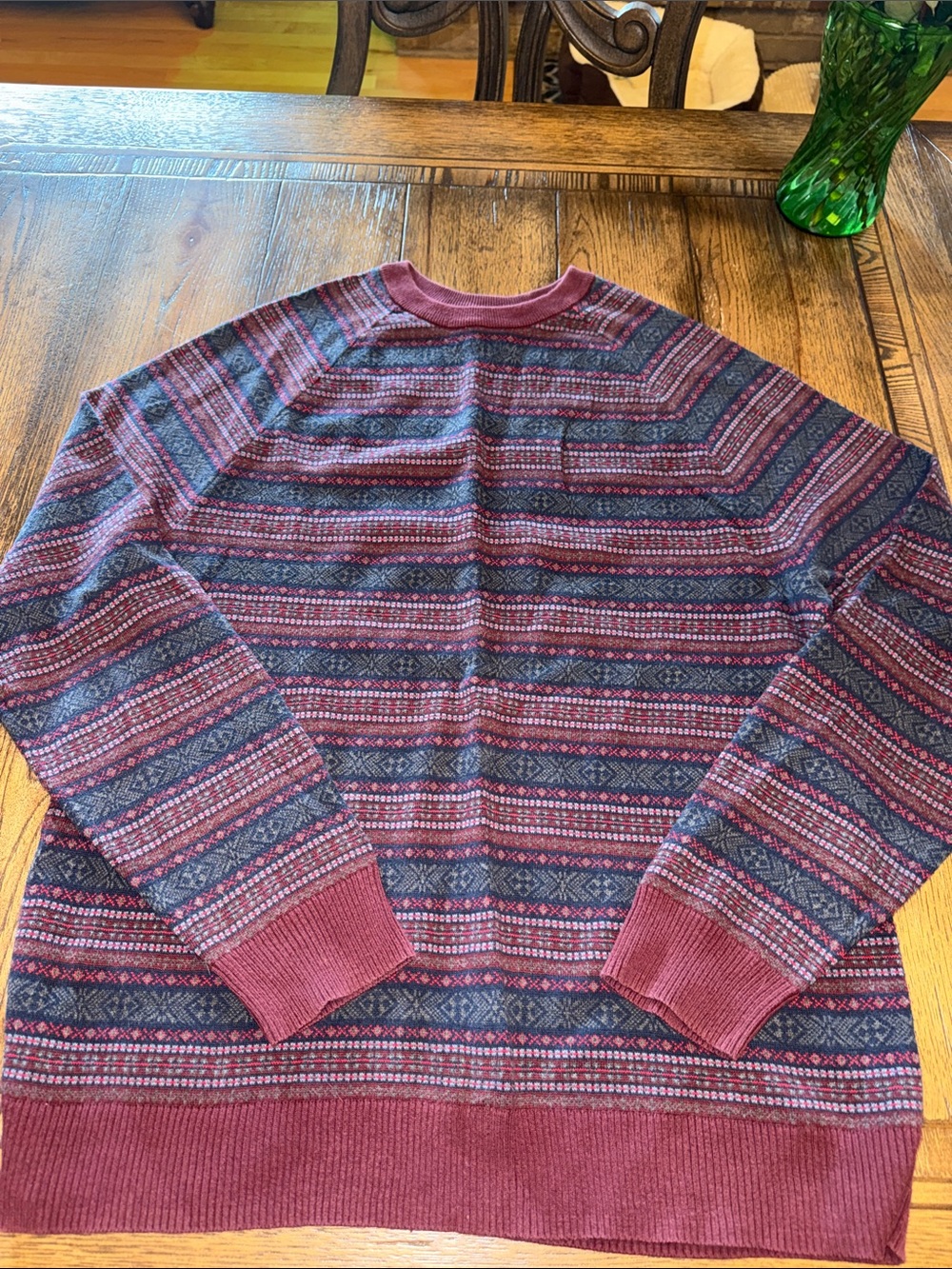 Old Navy Burgundy and Navy Striped Fair Isle Crewneck Sweater